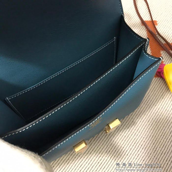 HERMES愛馬仕 H空姐包 進口原廠EP皮 頂級蜜蠟製作 街拍必備單品 中蘭金銀 單肩斜挎包  Ama1565